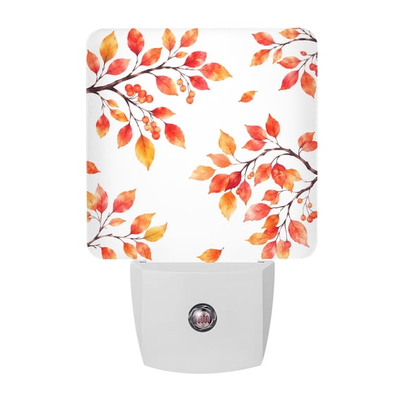 Tree Led Night Light Fall Thanksgiving LED Night Light, Rustic Orange Rowan Leaf Berry Tree ...
