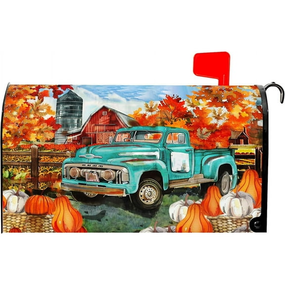 Fall Thanksgiving Mailbox Covers Magnetic Pumpkin Mailbox Covers Magnetic Standard Size 18" X 21" Autumn Maple Leaf Mailbox Wraps Post Letter Box Cover Decor for Outside Garden Yard Home