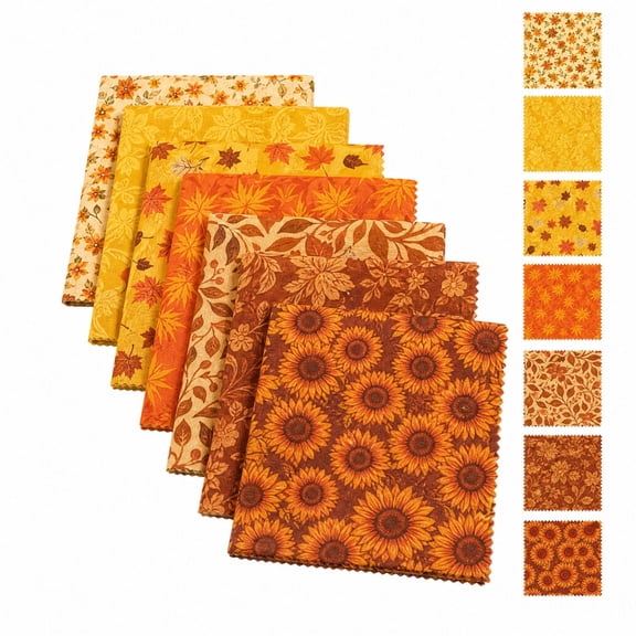 Fall Thanksgiving Maple Leaf Printed Fabric 8-Piece Bundle 10" x 10" DIY Cotton Quilting Squares Patchwork Cloth for Crafting Sewing Projects