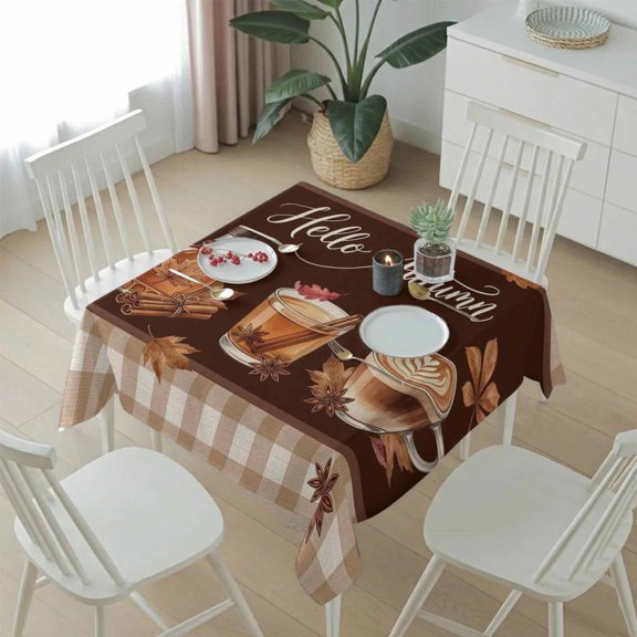 Fall Thanksgiving Maple Leaves Table Cloth 54x54in, Waterproof Square Tablecloth Wipeable Tablecloths Country Latte Coffee Table Covers for Dining Tables Party Indoor Outdoor