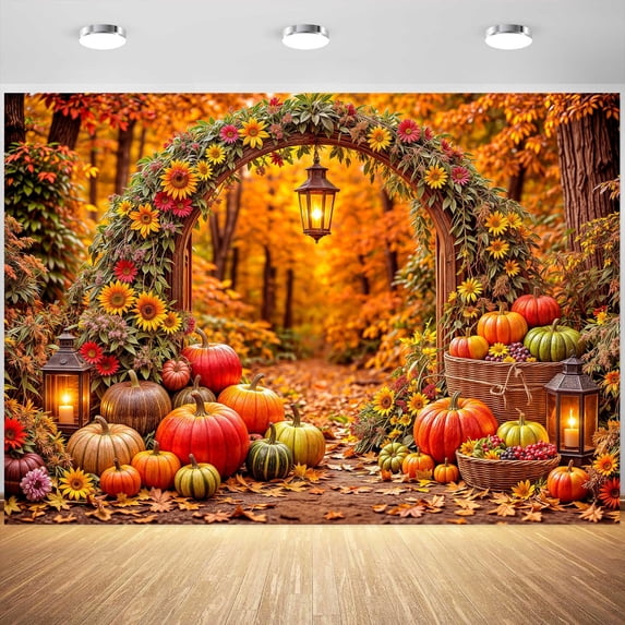 Fall Backfronad Fall Thanksgiving Photography Backdrop Autumn Pumpkin Harvest Forest ...