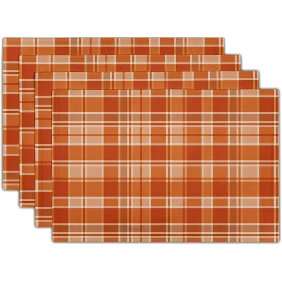 Fall Thanksgiving Placemats Autumn Orange Placemats Set of 4 Fall Buffalo Plaid Place Mats for Dining Table 12X18 Inch Autumn Table Mats for Dining Table Kitchen Rustic Seasonal Home Party Decor