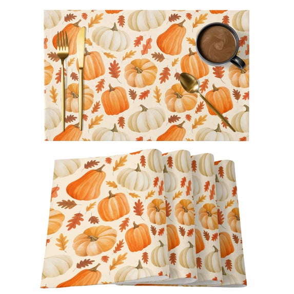 Fall Thanksgiving Placemats Set of 12, Farmhouse Autumn Pumpkin Maple Leaf Retro Non-Slip Place Mats Washable Table Mats for Kitchen Dining Table Decorations Indoor/Outdoor