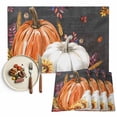 thumbnail image 1 of Fall Thanksgiving Placemats Set of 12 Pumpkin Leaves Vintage Black Background Heat Insulated Linen Place Mats, Washable Stain-Proof Table Mats for Dining Tables Holiday Decor 13x19inch, 1 of 9