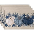 thumbnail image 1 of Fall Thanksgiving Placemats Set of 4,Buffalo Plaid Blue Vintage Pumpkin Maple Leaf Decorative Autumn Harvest Farmhouse Place Mat for Kitchen Dining Home Party Decoration 12x18 Inch, 1 of 7