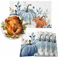 thumbnail image 1 of Fall Thanksgiving Placemats Watercolor Pumpkin Place Mats for Dining Room Dinner Table Autumn Blue Leaves Washable Table Mats Kitchen Decorations Set of 4, 1 of 6