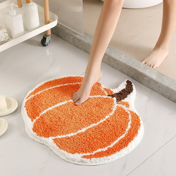 Fall Thanksgiving Pumpkin Bath Mat,Farmhouse Halloween Rugs for Bathroom Decorations for The Home,cute Absorbent Bath Mat, Non Slip Orange Shower Rug for Thanksgiving Home Decor