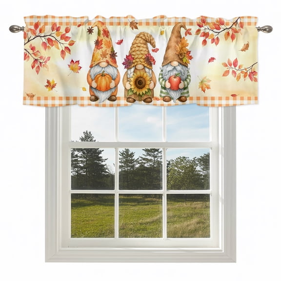 Fall Thanksgiving Pumpkin Dwarf Valances for Windows Country Maple Leaves Rod Pocket Curtain Valance Window Treatment Short Curtains for Kitchen Living Room,54x18in