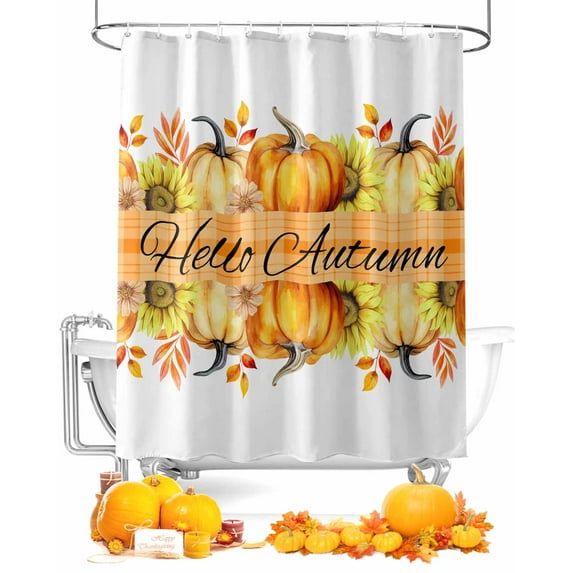 Fall Thanksgiving Pumpkin Fall Sunflower Leaf Shower Curtain Set ,Waterproof Fabric Shower Curtains Shower Curtains for Bathroom,Bathroom Decor 72"x96"