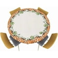 thumbnail image 1 of Fall Thanksgiving Pumpkin Kitchen Cover, Orange Buffalo Plaid Fitted Tablecloth for Round Tables, Waterproof with Elastic Edge, Autumn Maple Leaves White Circle Table Covers 55-60in, 1 of 6