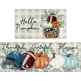 thumbnail image 1 of Fall Thanksgiving Pumpkin Kitchen Rugs Set of 2,Eucalyptus Buffalo Plaid Farmhouse Floor Mats and Rugs Non Skid Washable for Kitchen Home Decor (Blue Football 17"x47"+17"x30"), 1 of 6
