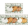 thumbnail image 1 of Fall Thanksgiving Pumpkin Kitchen Rugs Set of 2,Eucalyptus Buffalo Plaid Farmhouse Floor Mats and Rugs Non Skid Washable for Kitchen Home Decor (Orange 17"x47"+17"x30"), 1 of 6