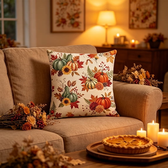 Fall Thanksgiving Pumpkin Pillow Covers Polyester Sofa Cushion Covers Fall Decor 18x18 by OVFUIZ