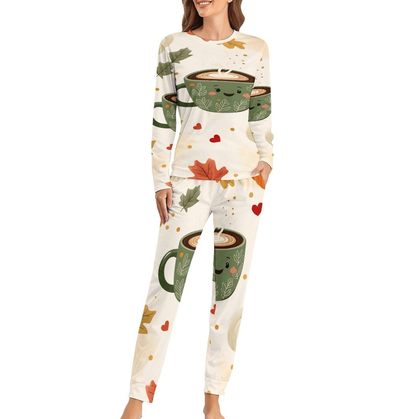 Beige Leopard Pumpkin Allover Halloween 2pcs Pajama Set