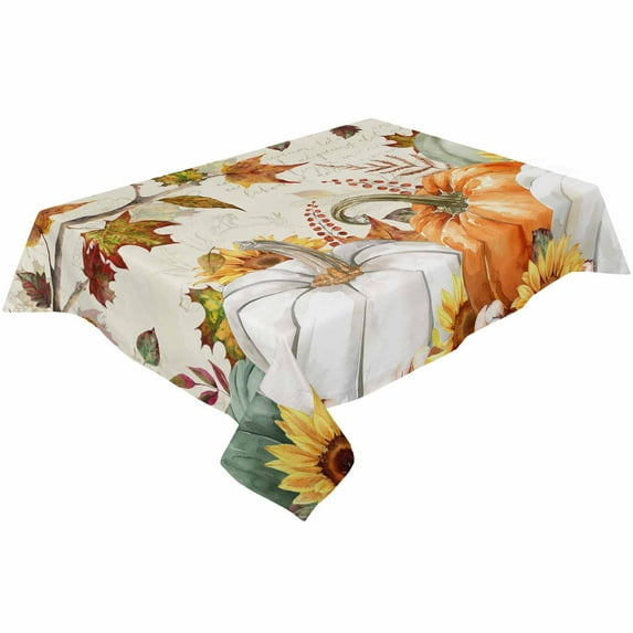 Fall Thanksgiving Pumpkin Rectangle Tablecloths 60x120,Retro Autumn Maple Leaves Sunflower Table Cloth Table Cover Indoor/Outdoor Tabletop Decor for Wedding Holiday Party Dinner Baby Shower
