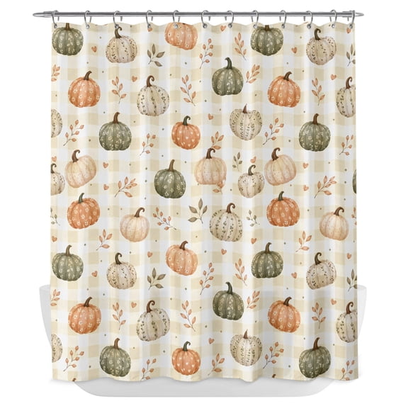 Fall Thanksgiving Pumpkin Shower Curtain - Water Repellent Fabric Shower Curtains Washable, Autumn Leaves Farmhouse Plaid Decorative Polyester Cloth Bathroom Curtains Modern Bath Decor 72"x72"