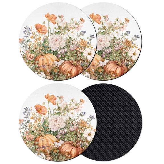 Fall Thanksgiving Pumpkins Coasters Set of 4, Absorbent Coasters for Drinks, Autumn Floral Botanical Coaster for Desk Coffee Table Protection, Home Decor House Warming Gifts 4"
