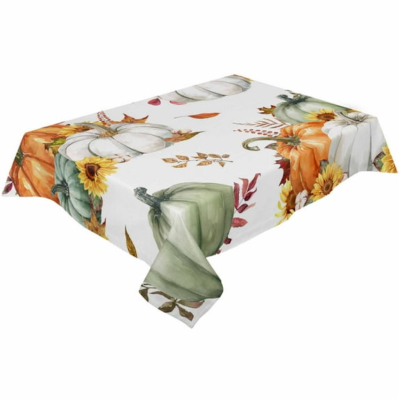 Fall Thanksgiving Rectangle Tablecloths 60x84,Sage Green Orange White Pumpkins Botanical Maple Table Cloth Table Cover Indoor/Outdoor Tabletop Decor for Wedding Holiday Party Dinner Baby Shower