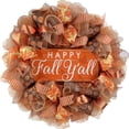 thumbnail image 1 of Fall Thanksgiving Ribbon Wreath Harvesting Festival Front Door Decoration Wooden Sign Door Hanging with Happy Fall Yall Plaque Rustic Farmhouse(Orange), 1 of 9