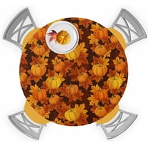 Fall Thanksgiving Round Tablecloth Autumn Maple Leaves Pumpkin Elastic Edge Fitted Plastic Table Cover,Waterproof Oil Proof for Dinner,Outdoor, Picnic, 45" - 54" Tables Orange Fallen Leaf