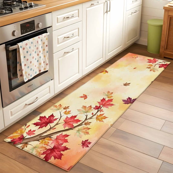 Amber Red Rug Fall Thanksgiving Runner Rugs 2x6ft Rustic Red Yellow Maple Leaf Branch ...