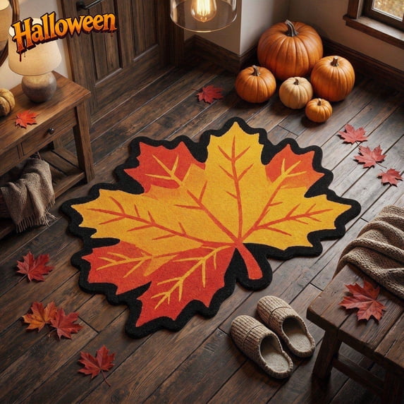 Fall Thanksgiving Shaped Doormat 18x24in, Maple Leaf Turkey Pumpkin Harvest Area Rug, Non Slip Soft Front Door Mat Indoor Outdoor Porch Kitchen Bathroom Accent Rug Halloween Autumn Home Decor Gift
