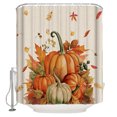 thumbnail image 1 of Fall Thanksgiving Shower Curtain, 72" x 72", Pumpkin Watercolor Botanical Maple Leaves Waterproof Bathroom Curtain Washable Shower Curtain Set with 12 Hooks, 1 of 6