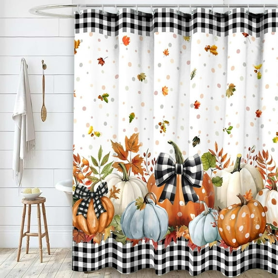 Fall Thanksgiving Shower Curtain 72x72 Inch Autumn Pumpkin, Harvest, Thanksgiving Bathroo Curtains Set with Hooks