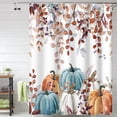 thumbnail image 1 of Fall Thanksgiving Shower Curtain Autumn Eucalyptus Botanical Watercolor Orange Blue Pumpkins Shower Curtains for Bathroom Set Holiday Bath Bathtub Decorations Fabric with Hooks, 72x84 Inch, 1 of 6