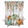 thumbnail image 1 of Fall Thanksgiving Shower Curtain Set with Hooks, Orange White Green Pumpkin Leaf Waterproof Fabric Bathroom Curtains Decor Home Accessories, Stall Long 54 X 78 Inch, 1 of 9