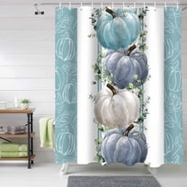 Fall Thanksgiving Shower Curtains for Bathroom Pumpkin Fabric Shower Curtain with Hooks, Teal White Eucalyptus Leaves Waterproof Polyester Shower Curtain Set, 72"x84" Boho Bathroom Curtains Decoration