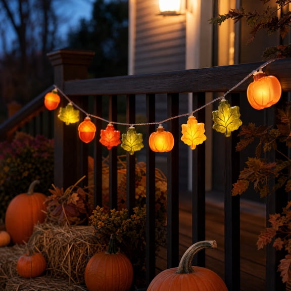 Fall Thanksgiving String Lights, Pumpkin Maple Leaf Bulbs, Warm White Party Decor for Outdoor Home, 10ft Autumn Fairy Lights, Harvest Festival Lighting​, A