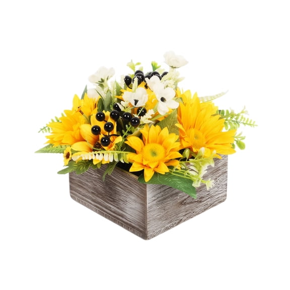 Fall Thanksgiving Sunflower Table Centerpiece, Artificial Flower Arrangement in Rustic Gray Box for Dining Room Living Room Autumn Home Decor Seasonal Party Decoration