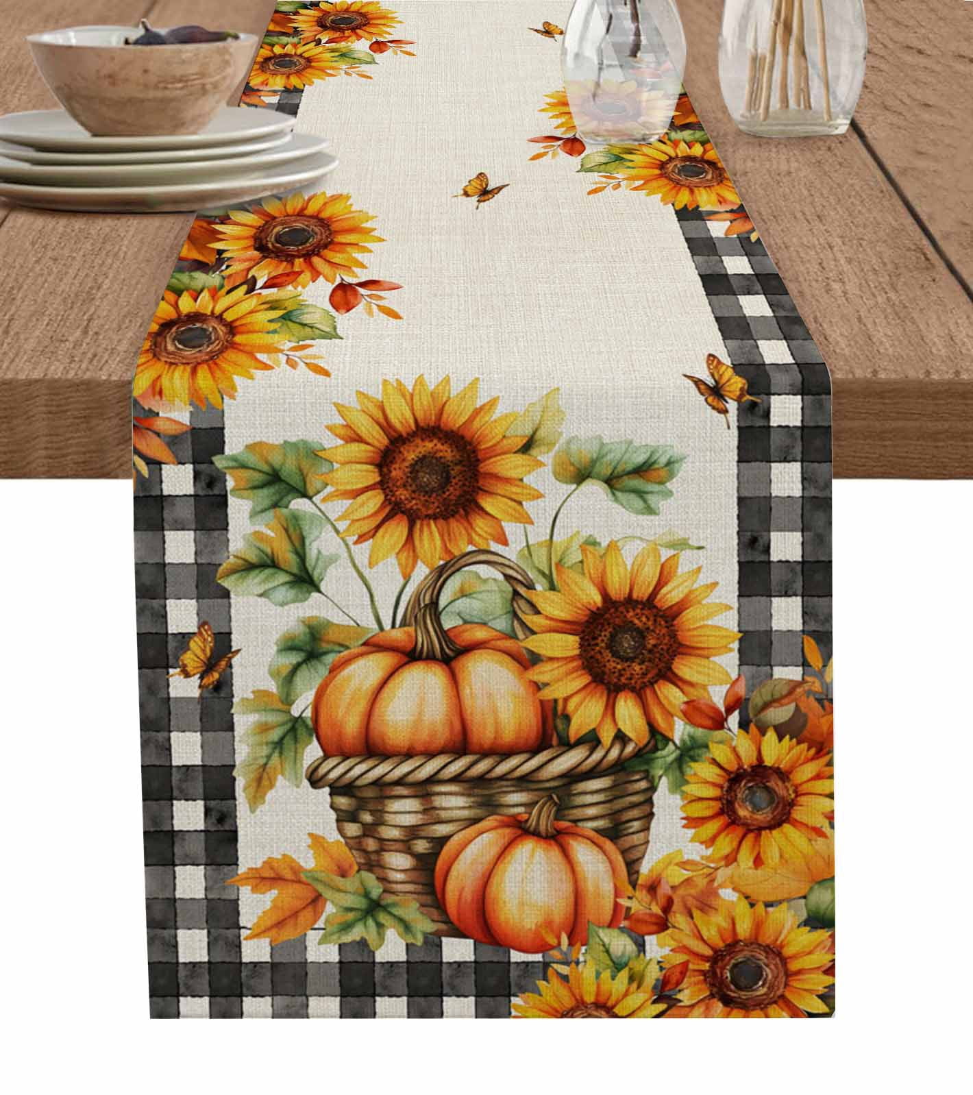 Fall Thanksgiving Table Runner 70 Inches, Country Retro Orange Pumpkin ...