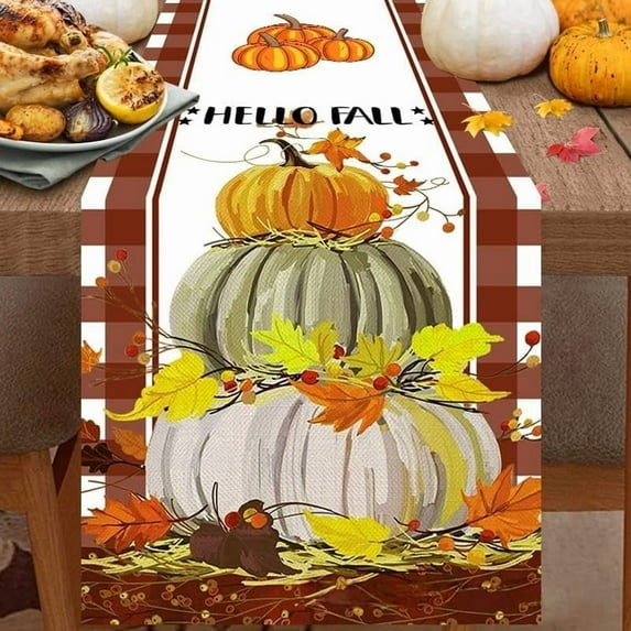 Fall Thanksgiving Table Runner ,Autumn Holiday Rust Orange Table Runners 72 inches Long,Harvest Decorations Farmhouse Home Kitchen Dining Party Decor (Orange)