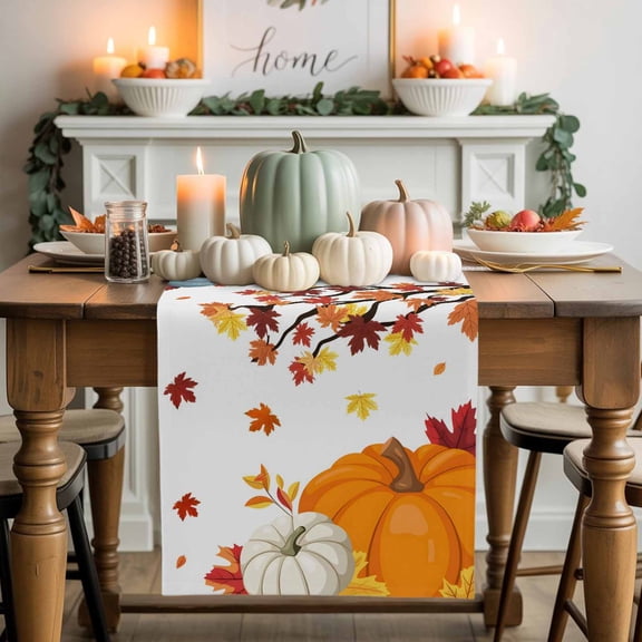 Fall Thanksgiving Table Runner, Autumn Thanksgiving Kitchen Dining Table Decoration for Home Party Decor 13x108 Inches
