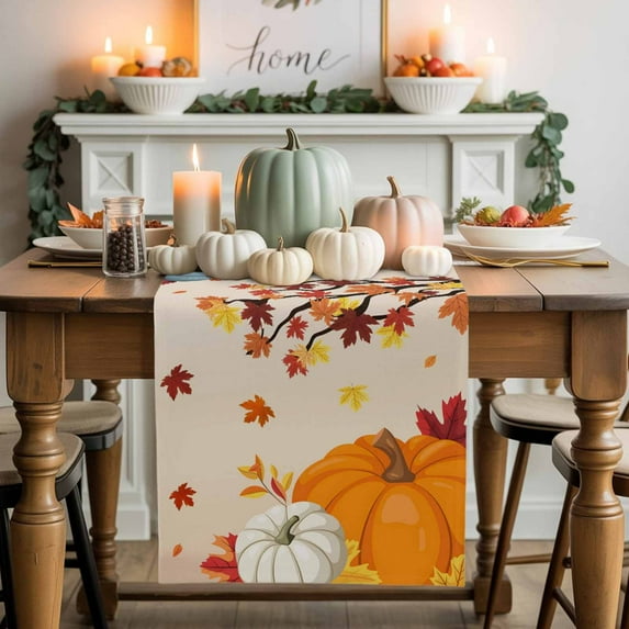 Fall Thanksgiving Table Runner, Autumn Thanksgiving Kitchen Dining Table Decoration for Home Party Decor 13x48 Inches