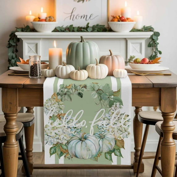 Fall Thanksgiving Table Runner, Autumn Thanksgiving Kitchen Dining Table Decoration for Home Party Decor 13x48 Inches