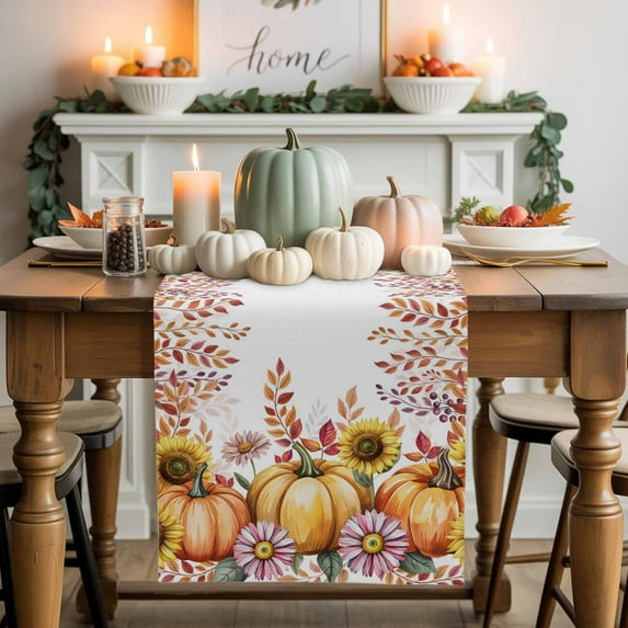 Fall Thanksgiving Table Runner, Autumn Thanksgiving Kitchen Dining Table Decoration for Home Party Decor 13x60 Inches
