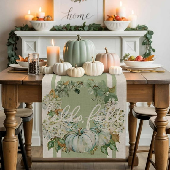 Fall Thanksgiving Table Runner, Autumn Thanksgiving Kitchen Dining Table Decoration for Home Party Decor 13x90 Inches