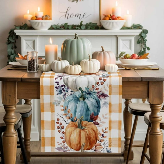 Fall Thanksgiving Table Runner, Autumn Thanksgiving Kitchen Dining Table Decoration for Home Party Decor 14x72 Inches