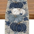 thumbnail image 1 of Fall Thanksgiving Table Runner, Blue Vintage Pumpkin Maple Leaf Decorative Autumn Harvest Seasonal Table Runner for Farmhouse Kitchen Dining Indoor Home Party Decorations 13x72 inches, 1 of 6