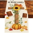 thumbnail image 1 of Fall Thanksgiving Table Runner Jesus He Never Leaves Table Decoration for Home Farmhouse Kitchen Dining Dinner Indoor Holiday Decor 13x72 Inch, 1 of 6