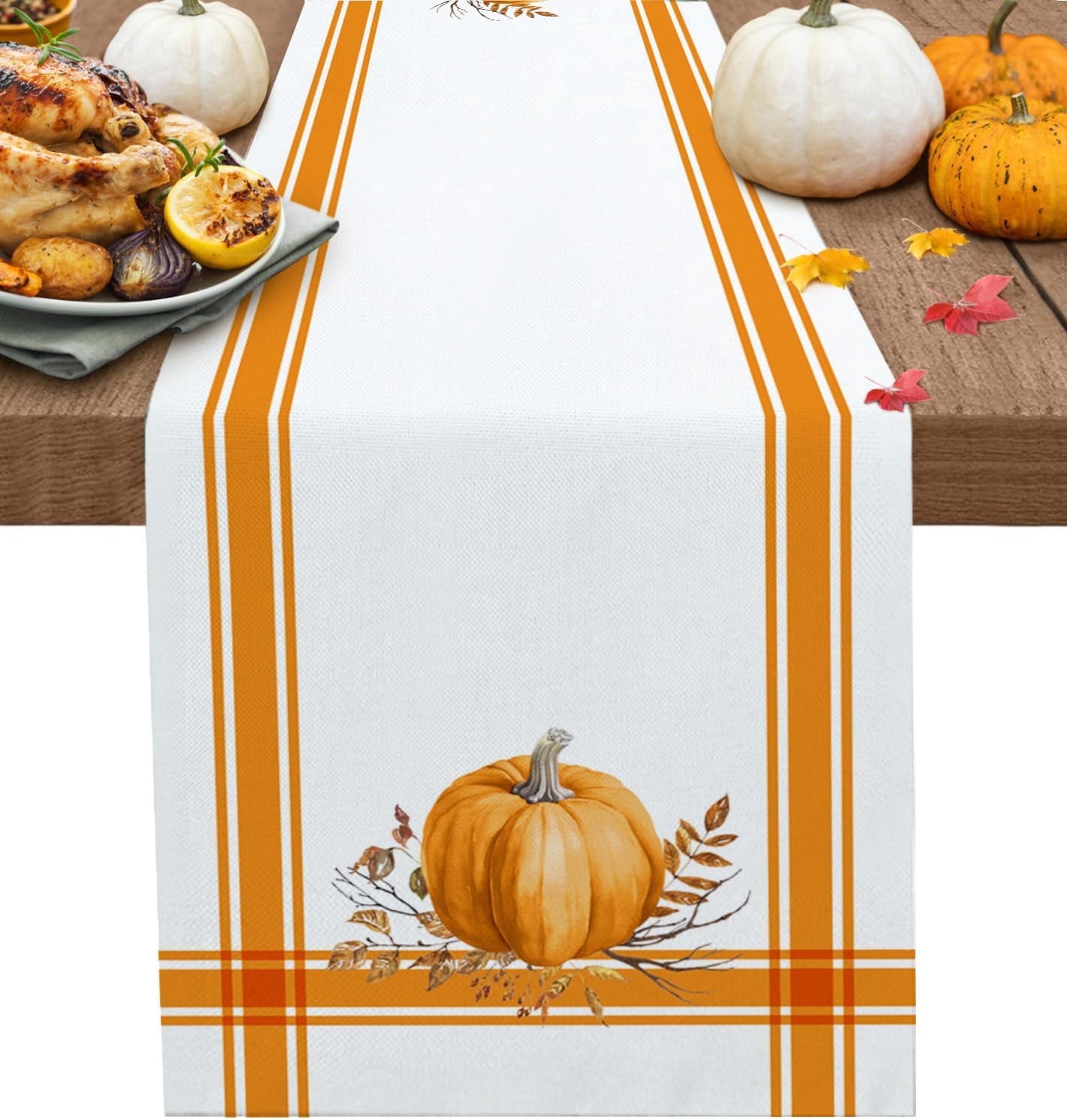 Fall Thanksgiving Table Runner Pumpkin Leaf Branch Runners for Dining ...