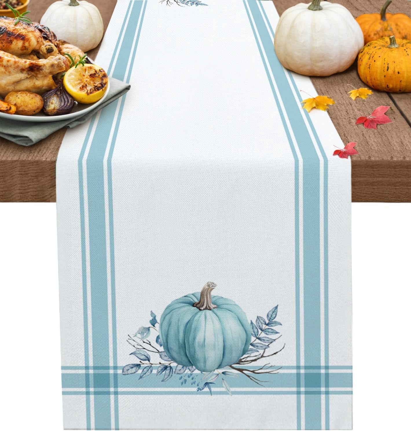 Fall Thanksgiving Table Runner Pumpkin Leaf Branch Runners for Dining ...
