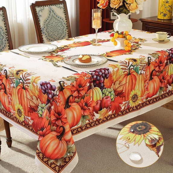 Fall Thanksgiving Tablecloth 60x120 Inches Rectangular, Pumpkin Harvest Water Resistant Non Slip Table Cloths, Vintage Fabric Table Cover for Autumn Dinner Banquet Party