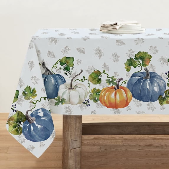 Fall Thanksgiving Tablecloth,Autumn Blue Pumpkins Rectangle Table Cloth 60x120 Inch,Maple Leaf Fall Harvest Tablecloths,Waterproof Spillproof Table Cover for Dinner Kitchen Party Holiday Decoration