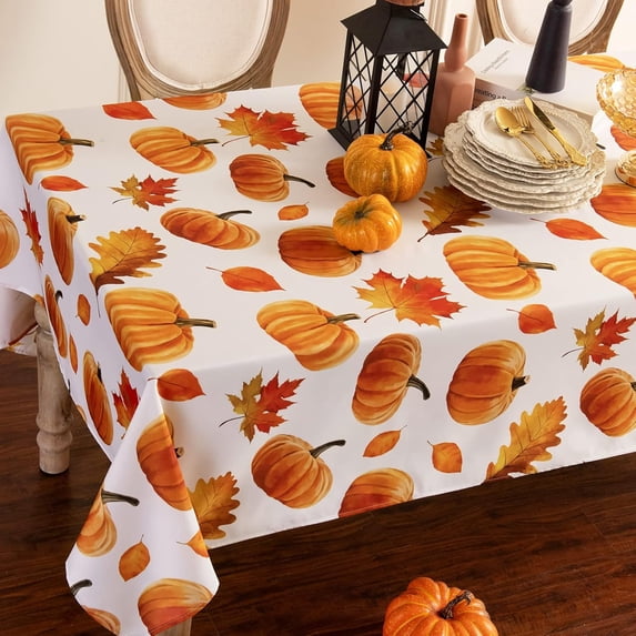 Fall Thanksgiving Tablecloth,Autumns Pumpkin Maple Leaf Country Table Cloth,Waterproof Resistant Durable Square Table Cover (60 X 60 INCH)