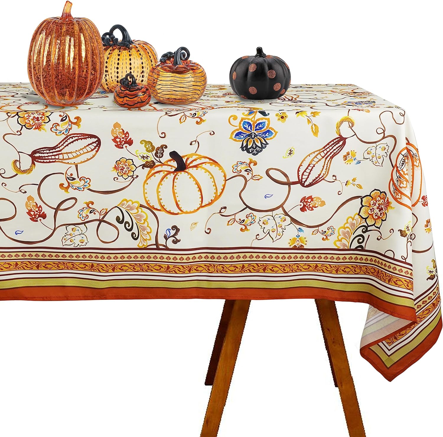 Fall Thanksgiving Tablecloth, Brown Paisley Pumpkin Rectangle Table ...