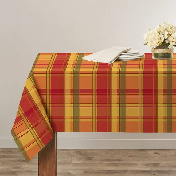 Fall Thanksgiving Tablecloth, Buffalo Plaid Tablecloth, Checkered Waterproof Spill-Proof Tablecloth for Dinner Kitchen Party Festive Decor, Yellow Orange Pumpkin Colorway, Rectangle 60 x 84 Inches